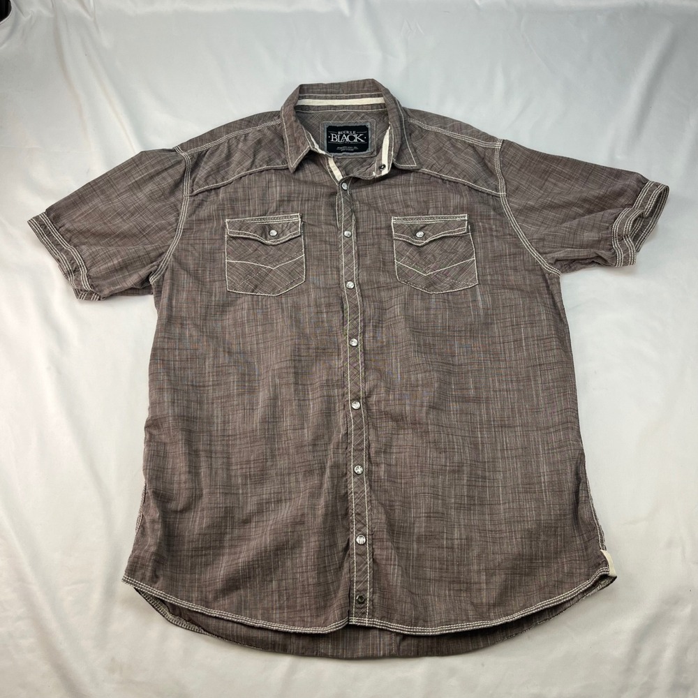 Buckle Black Western Snap Athletic Fit Brown Slub Short‎ Sleeve Shirt BB199FPW